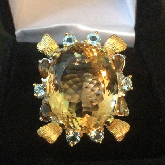 Magnificent,  Large AA+ Genuine Citrine & Tourmaline  Ring - Picture 2 of 13